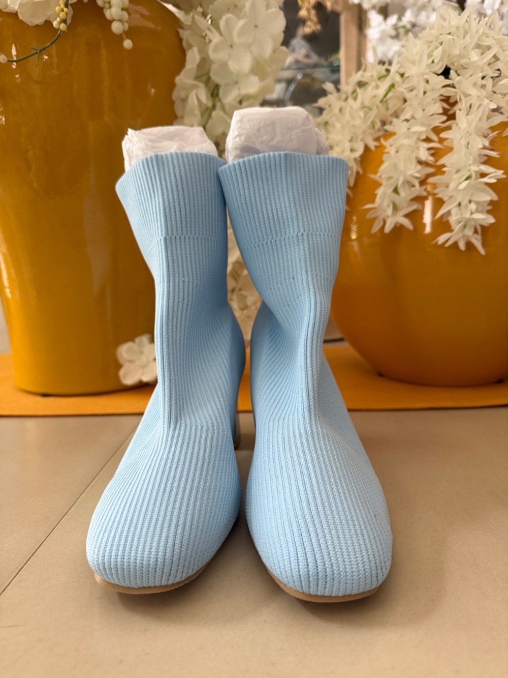 Light Blue Knit Sock Booties